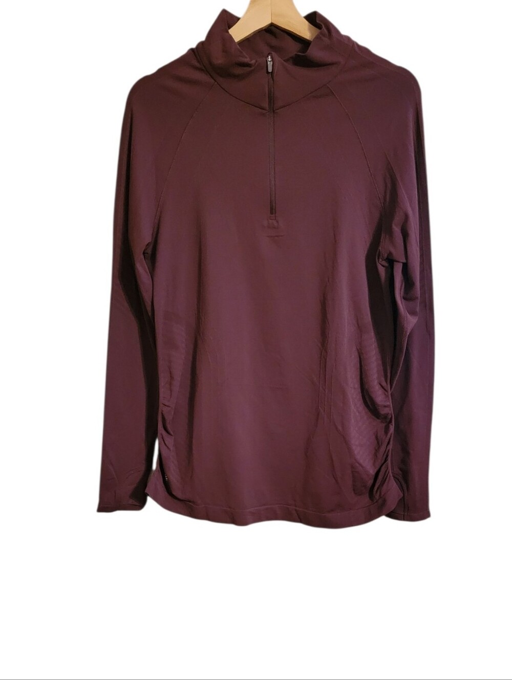 Athleta Maroon Side Ruched Quarter Zip Top